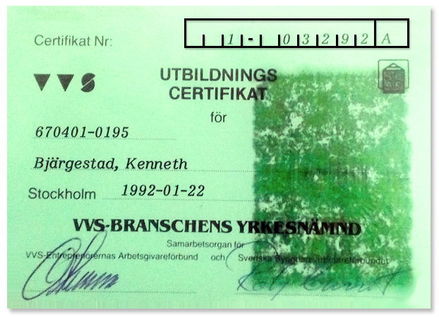 Utbildningscertifikat - VVS-Branshens Yrkesnämd